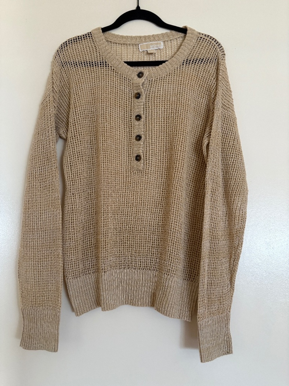 Michael Kors L/S mesh shirt. 5 button front. Col: Tan Size: XL